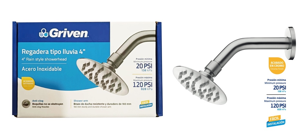 REGADERA REDONDA 4" SATIN GRIVEN 9-025