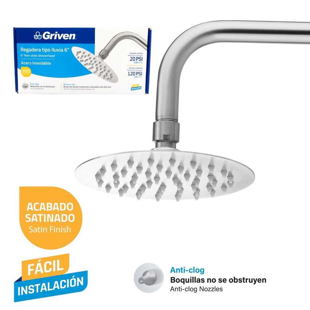 REGADERA REDONDA 6" SATIN GRIVEN 9-026