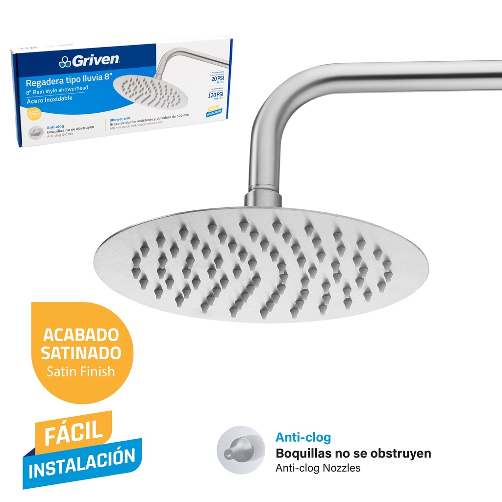 REGADERA REDONDA 8" SATIN GRIVEN 9-027