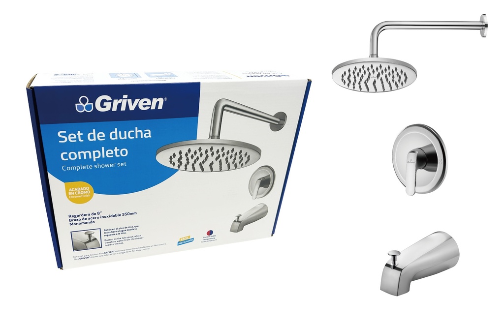 LLAVE MONOMANDO P/BAÑERA C/REGADERA GRIVEN 9-039