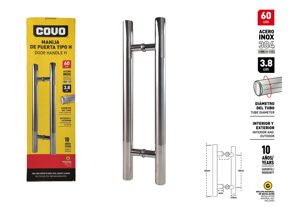 TIRADOR O MANILLA P/PUERTA ACERO INOX COVO 9-085