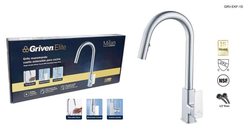 LLAVE FREGADERO MONO EXTEN MILAN GRIVEN ELITE 9-093