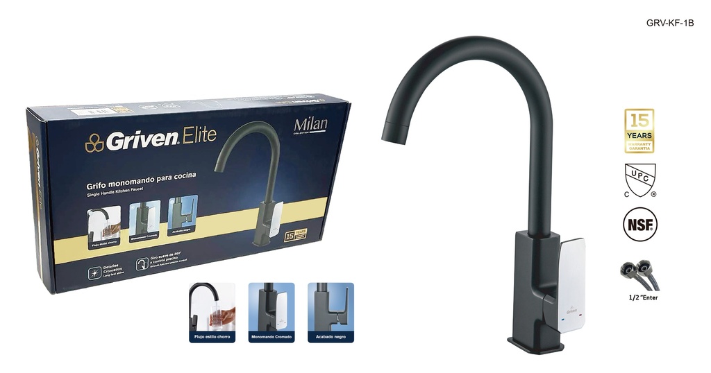 LLAVE FREGADERO MONOMANDO MILAN GRIVEN ELITE 9-095