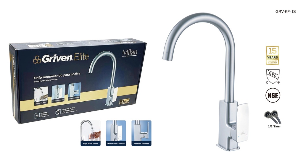 LLAVE FREGADERO MONOMANDO MILAN GRIVEN ELITE 9-096