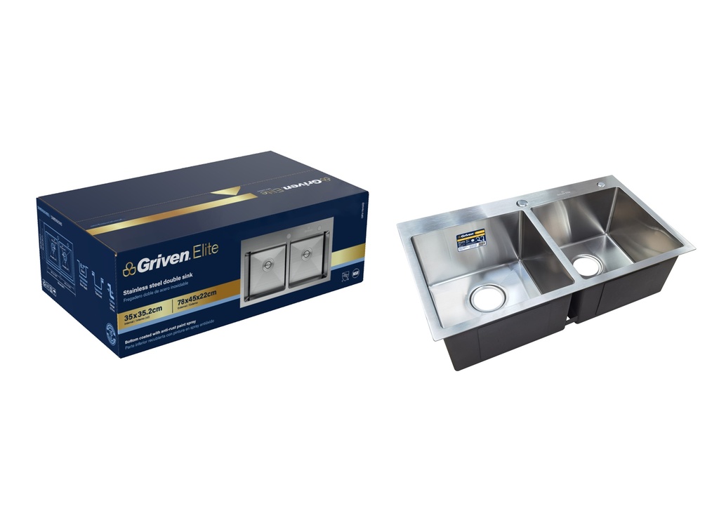 FREGADERO DOBLE ACERO INOX 78X45CM GRIVEN ELITE 9-104