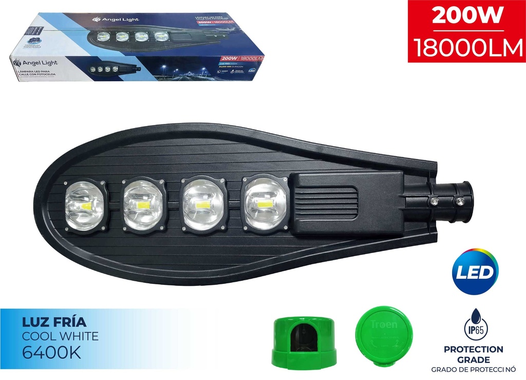 LAMPARA EXT LED 200W C/FOTOCELDA ANGEL L 9-111