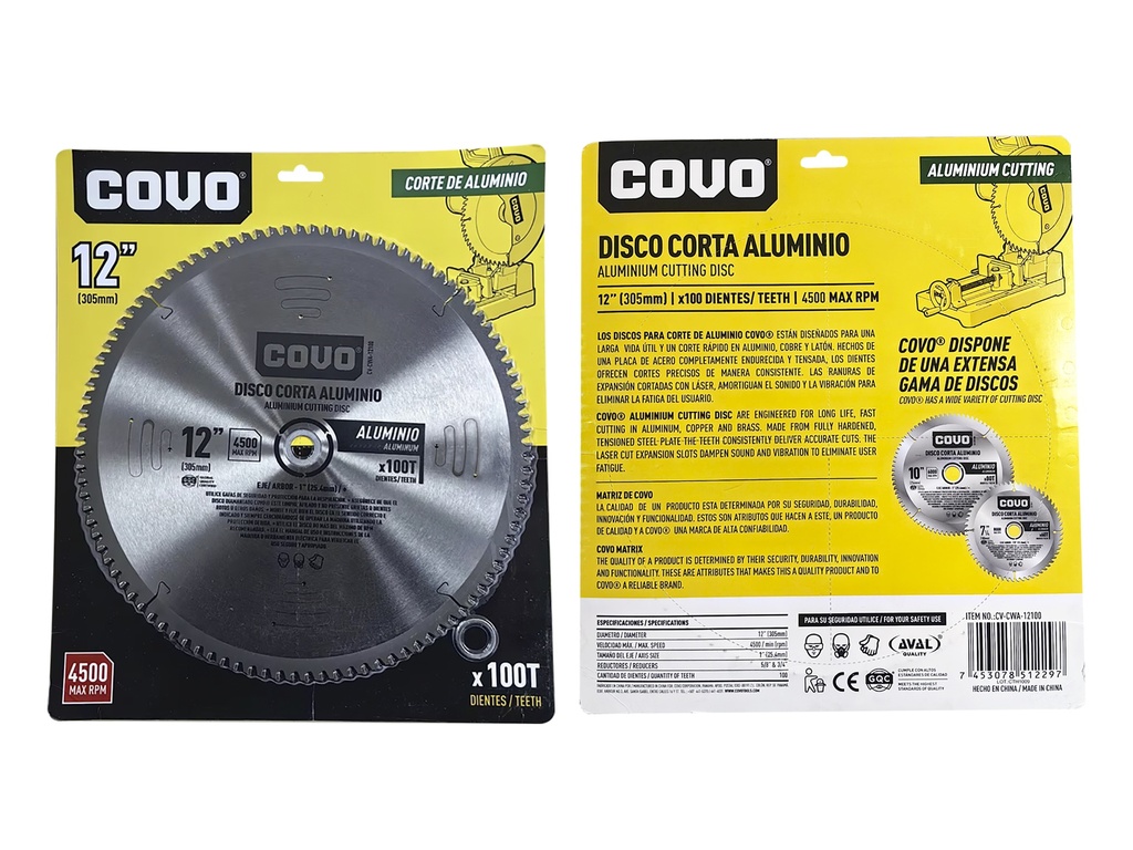 DISCO P/CORTAR ALUMINIO 12" 100D COVO 9-118