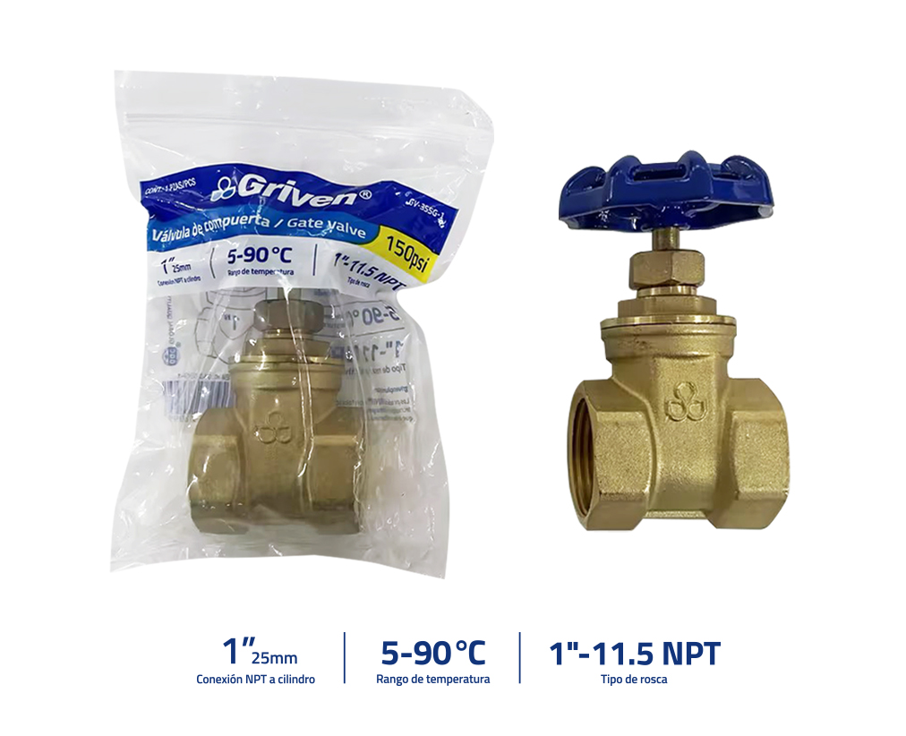 LLAVE COMPUERTA BRONCE x 1" GRIVEN 9-140