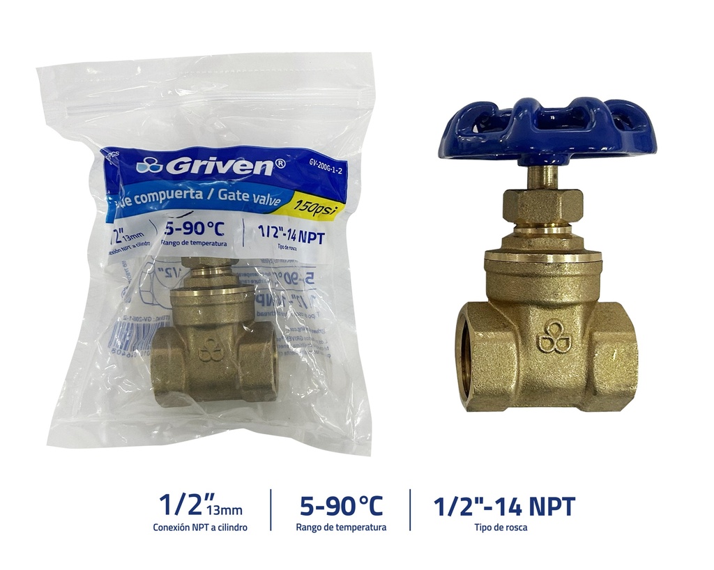LLAVE COMPUERTA BRONCE x 1/2" GRIVEN 9-141