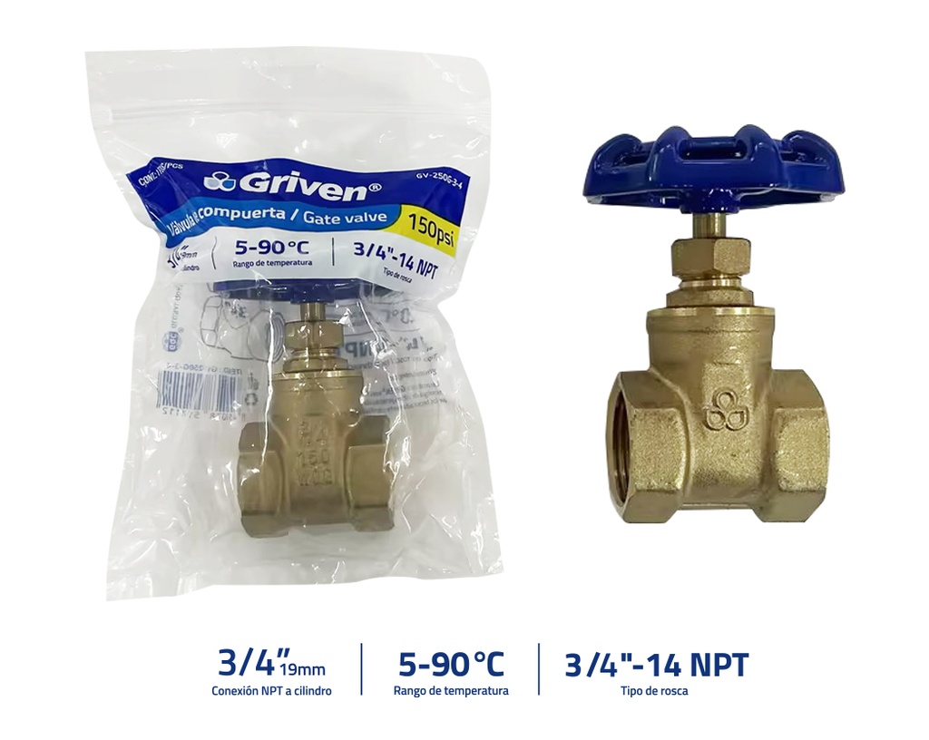 LLAVE COMPUERTA BRONCE x 3/4" GRIVEN 9-142