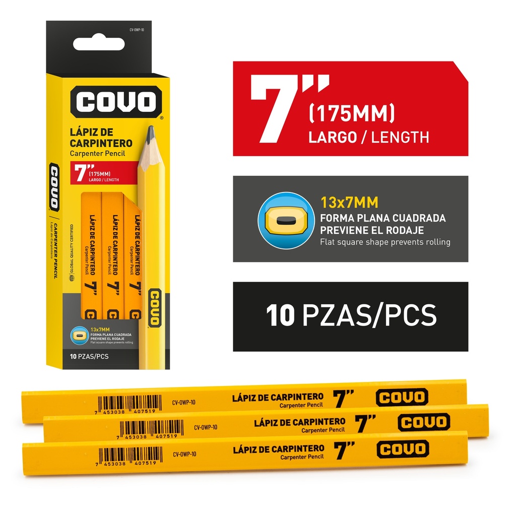 LAPIZ PARA CARPINTERO X 10 UNID COVO 9-162