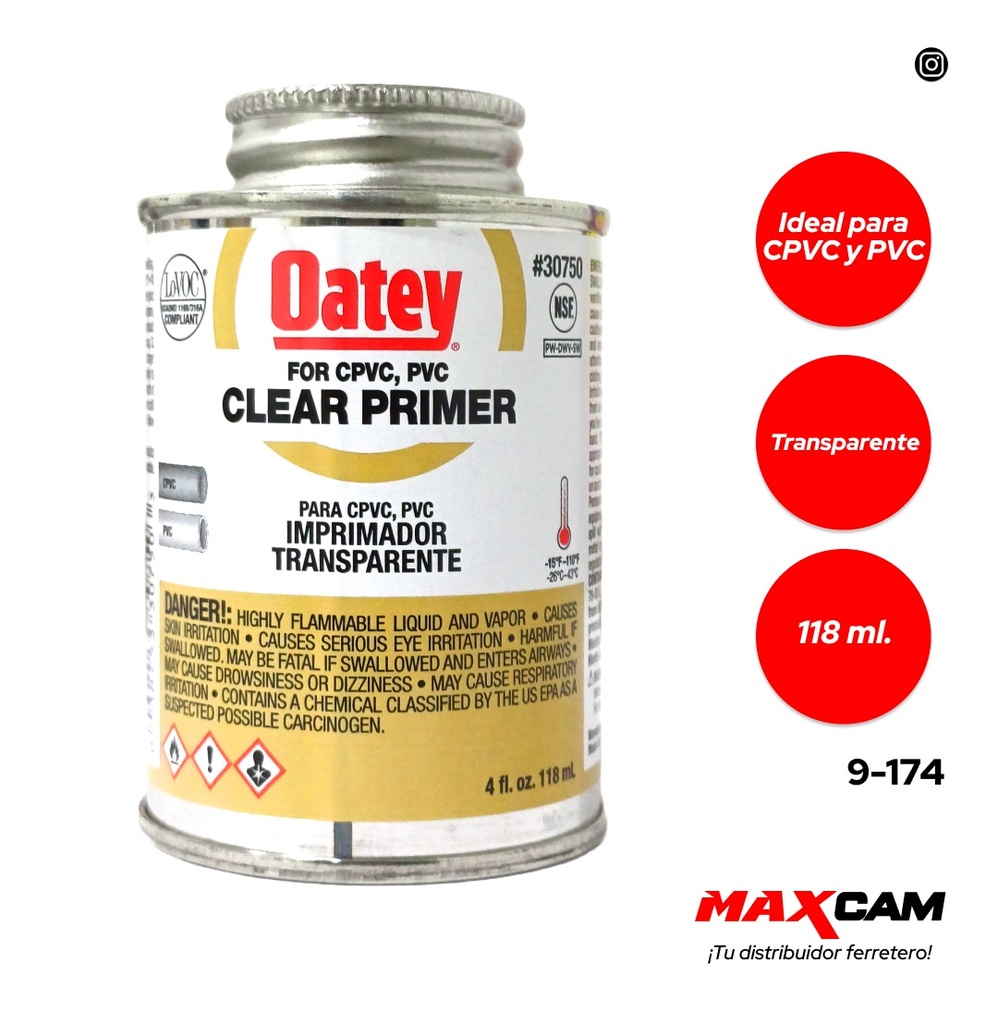 LIMPIADOR PRIMER TRANSPARENTE 1/32 OATEY 118ml 9-174