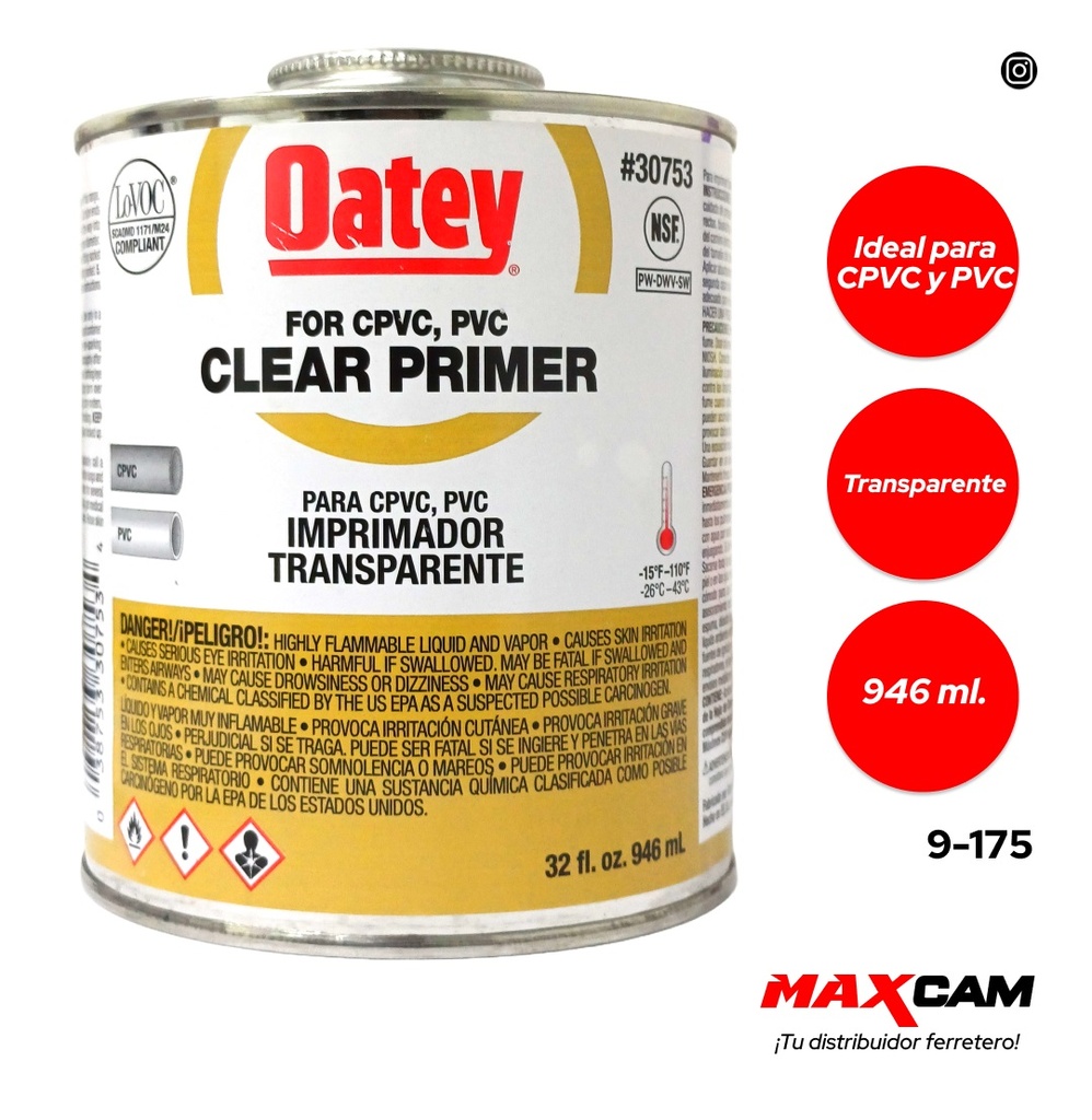 LIMPIADOR PRIMER TRANSPARENTE 1/4 OATEY 946ml 9-175