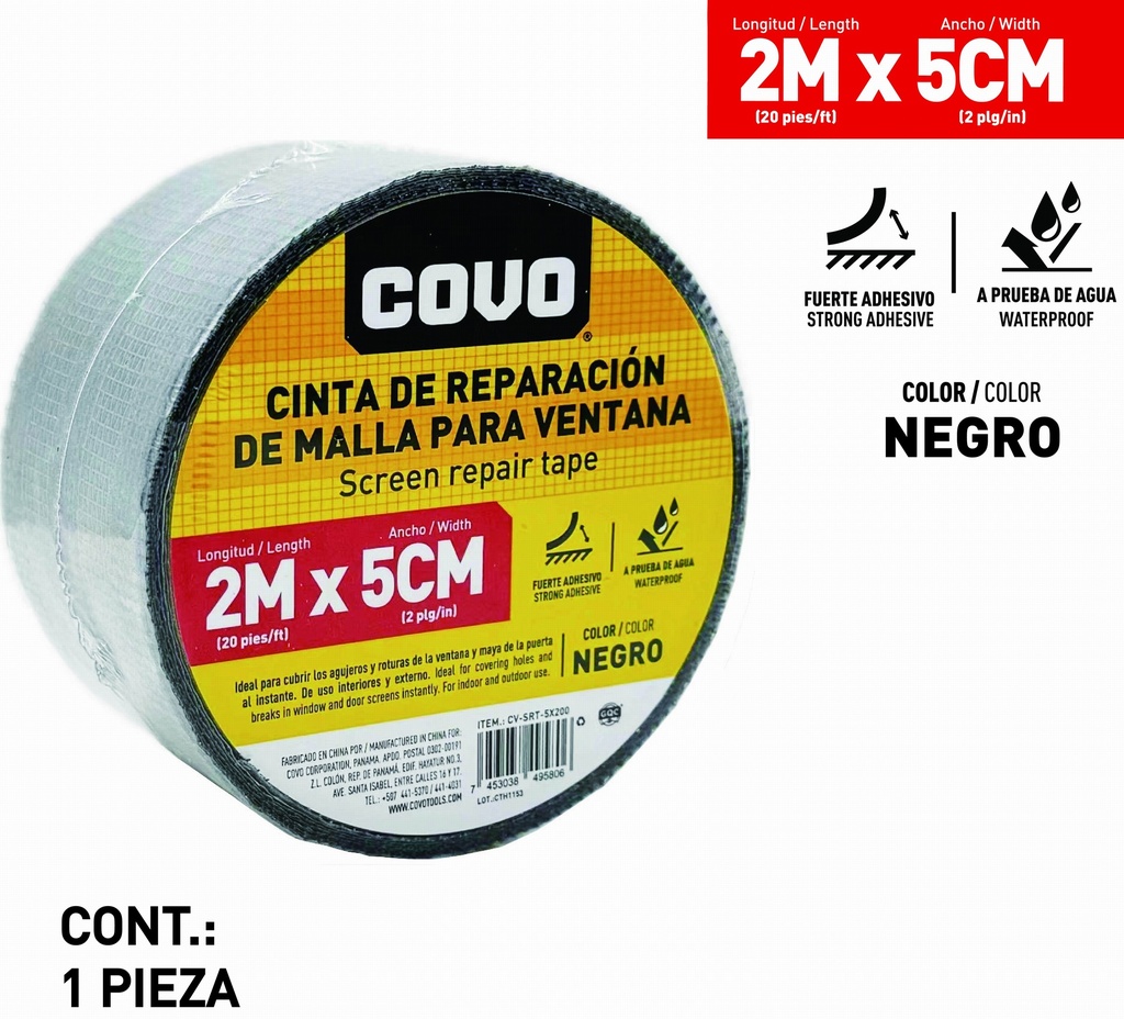 CINTA P/REPARACION DE MALLA MOSQUITERO 2MTS x 5CM COVO 9-179