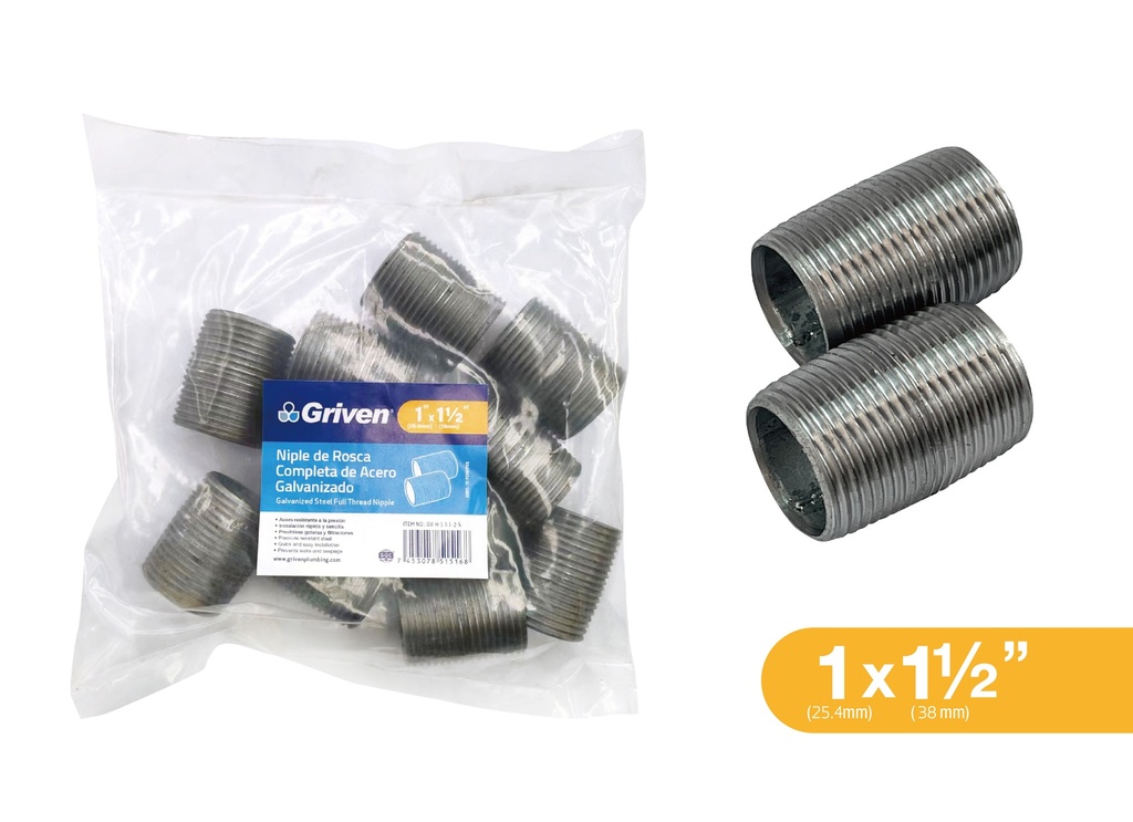 NIPLE GALVANIZADO CORRIDO 1" GRIVEN 9-189