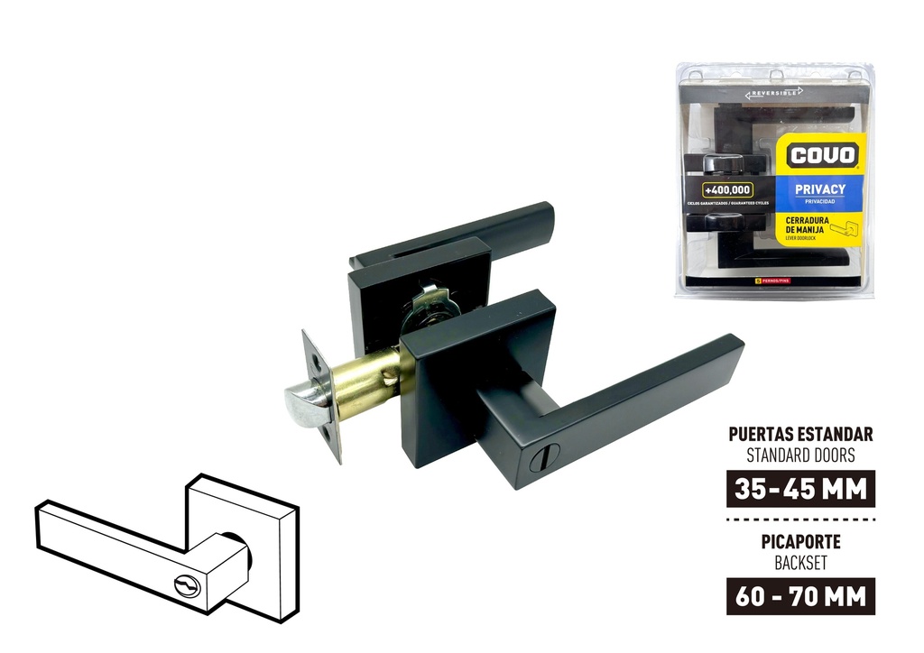 CERRADURA BAÑO C/MANILLA RECTA NEGRA COVO 9-205