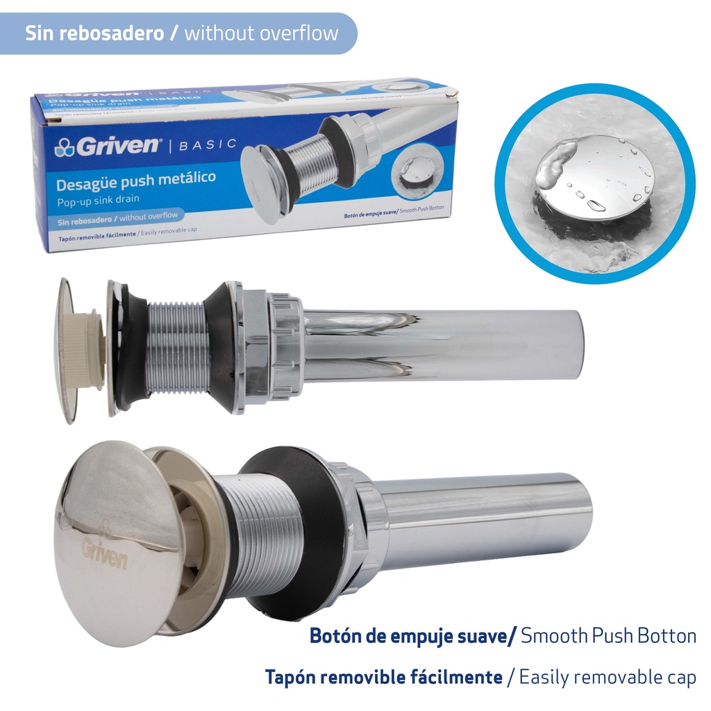 DESAGUE LAV PLAST/CRO PUSH SIN REBOS GRIVEN BASIC 7-026