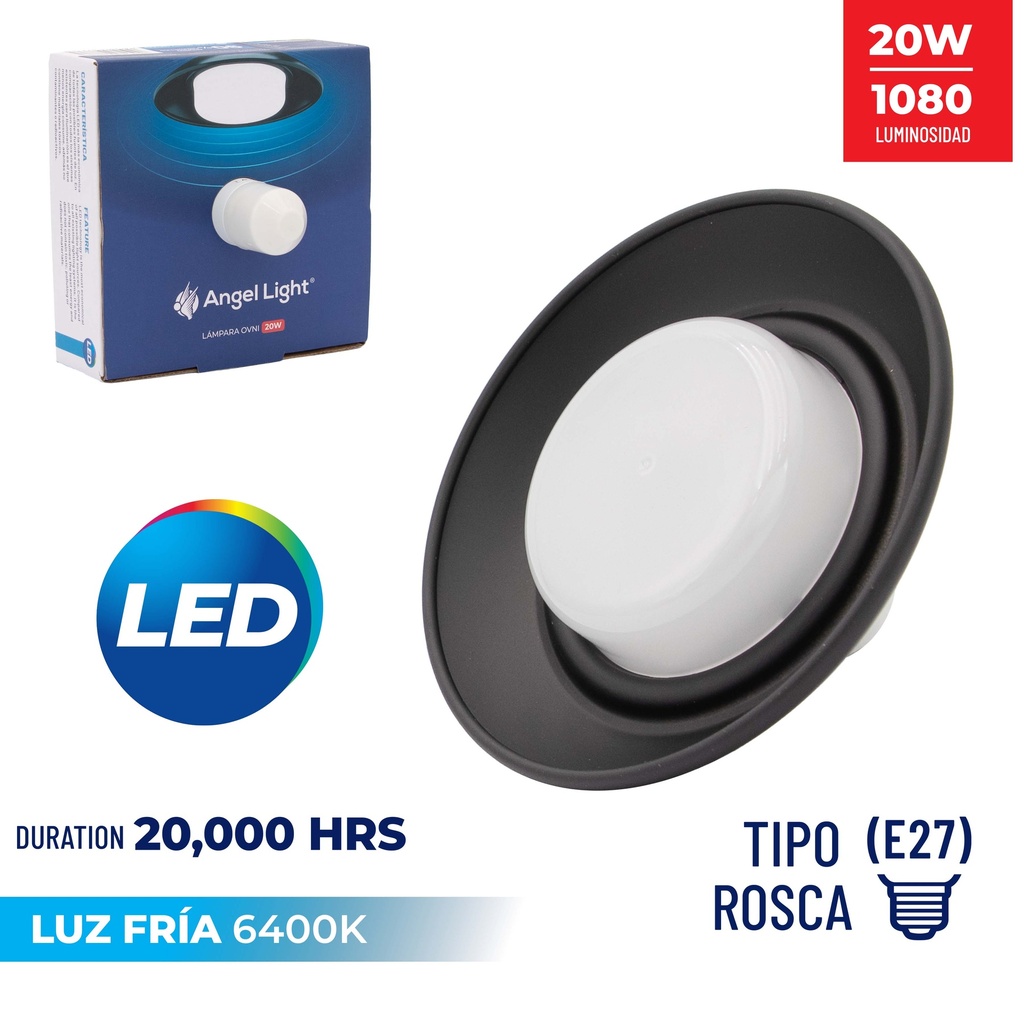 LAMPARA LED NEGRA OVNI 20W ANGEL LIGHT 7-037