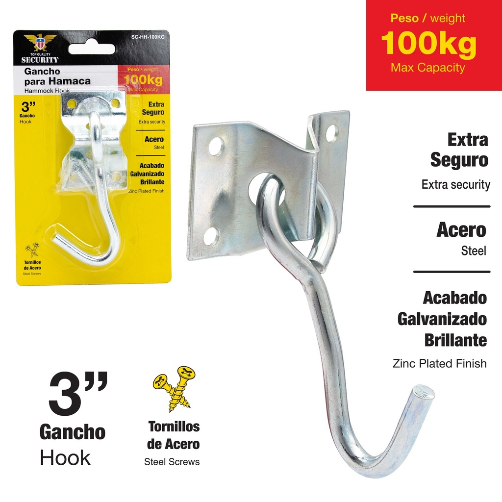 GANCHO PARA HAMACA C/BASE 100 KG SECURITY 7-055