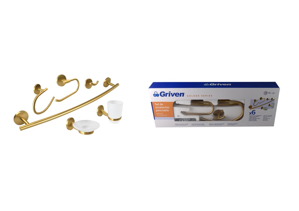 ACCESORIO DE BAÑO 6 PZA METALICO GRIVEN GOLD 7-067