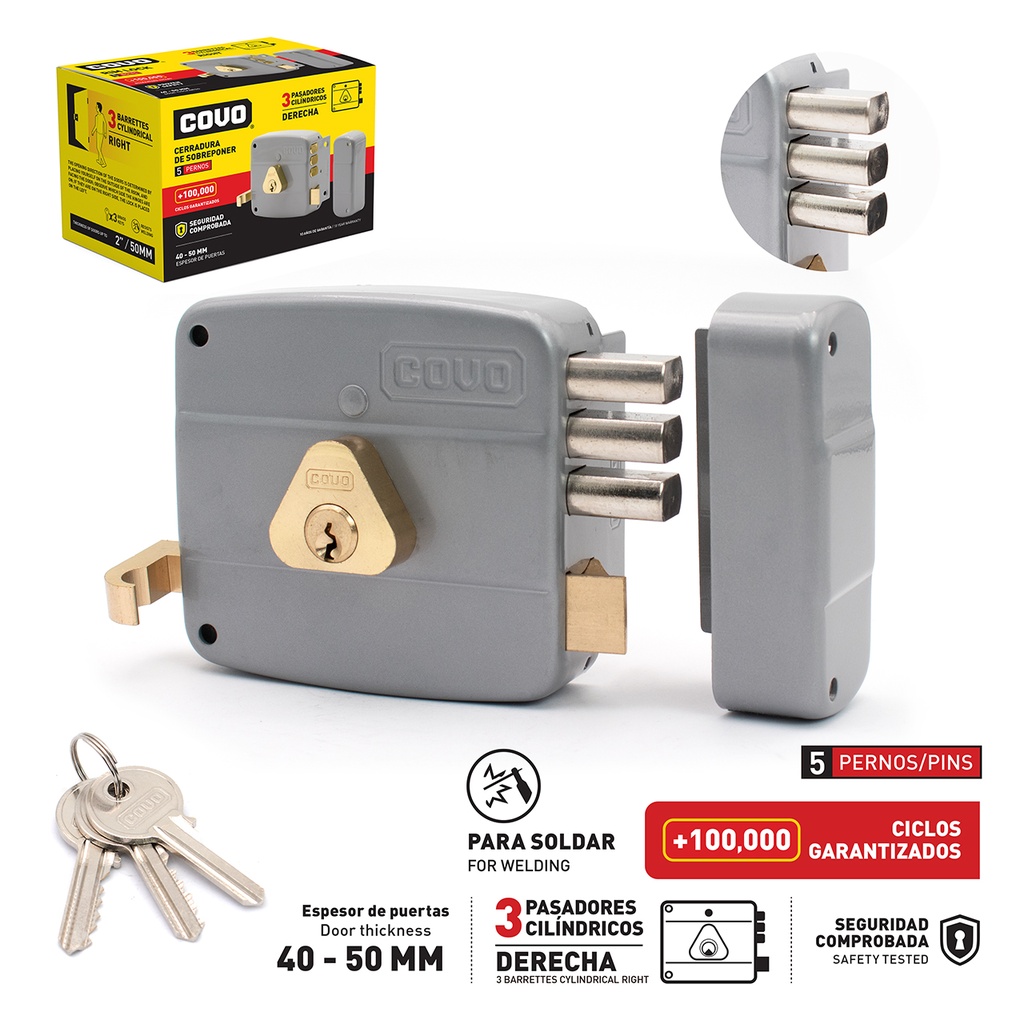 CERRADURA CILINDRO FIJO 3 PINES CAJA COVO 7-081