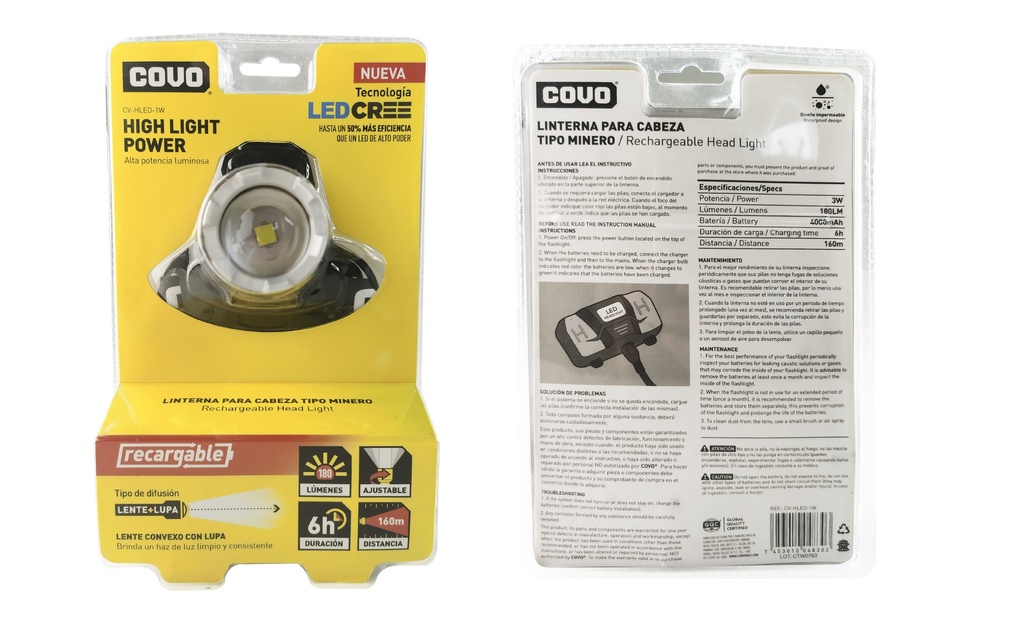 LINTERNA MINERA RECAR LED 3W COVO 7-219