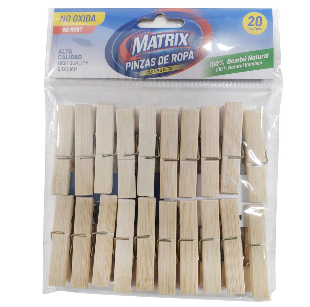 PINZA ROPA MADERA x 20 UNID MATRIX 7-331