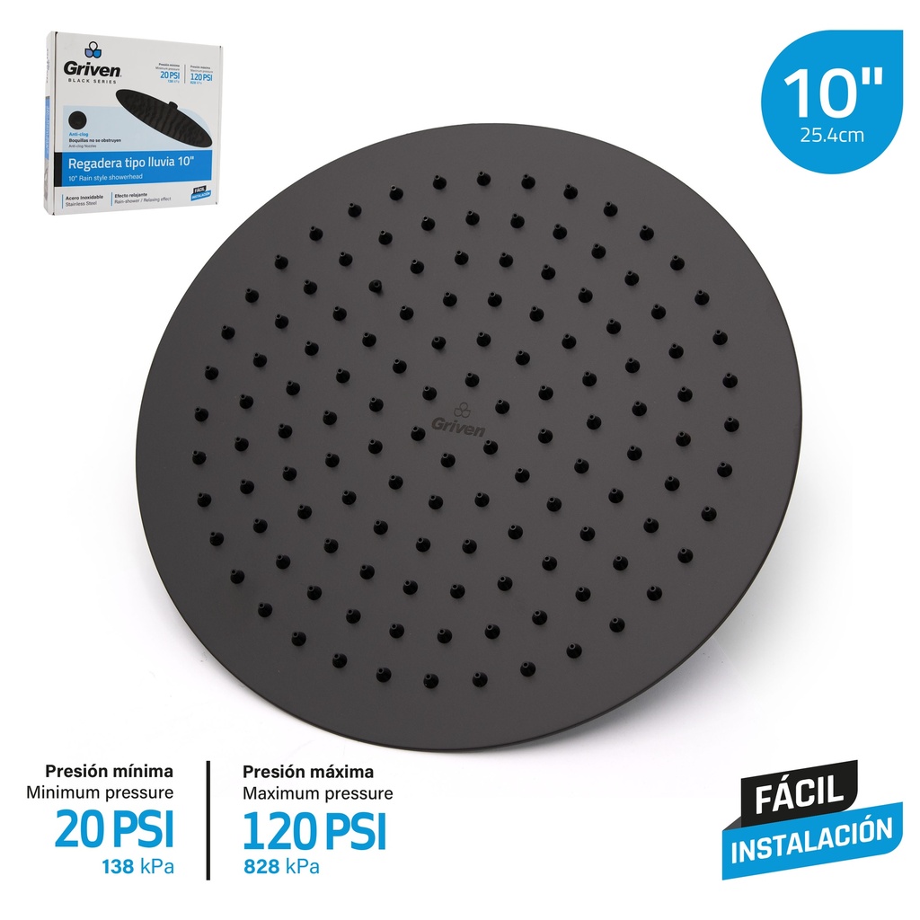 REGADERA REDONDA 10¨ GRIVEN BLACK 7-345