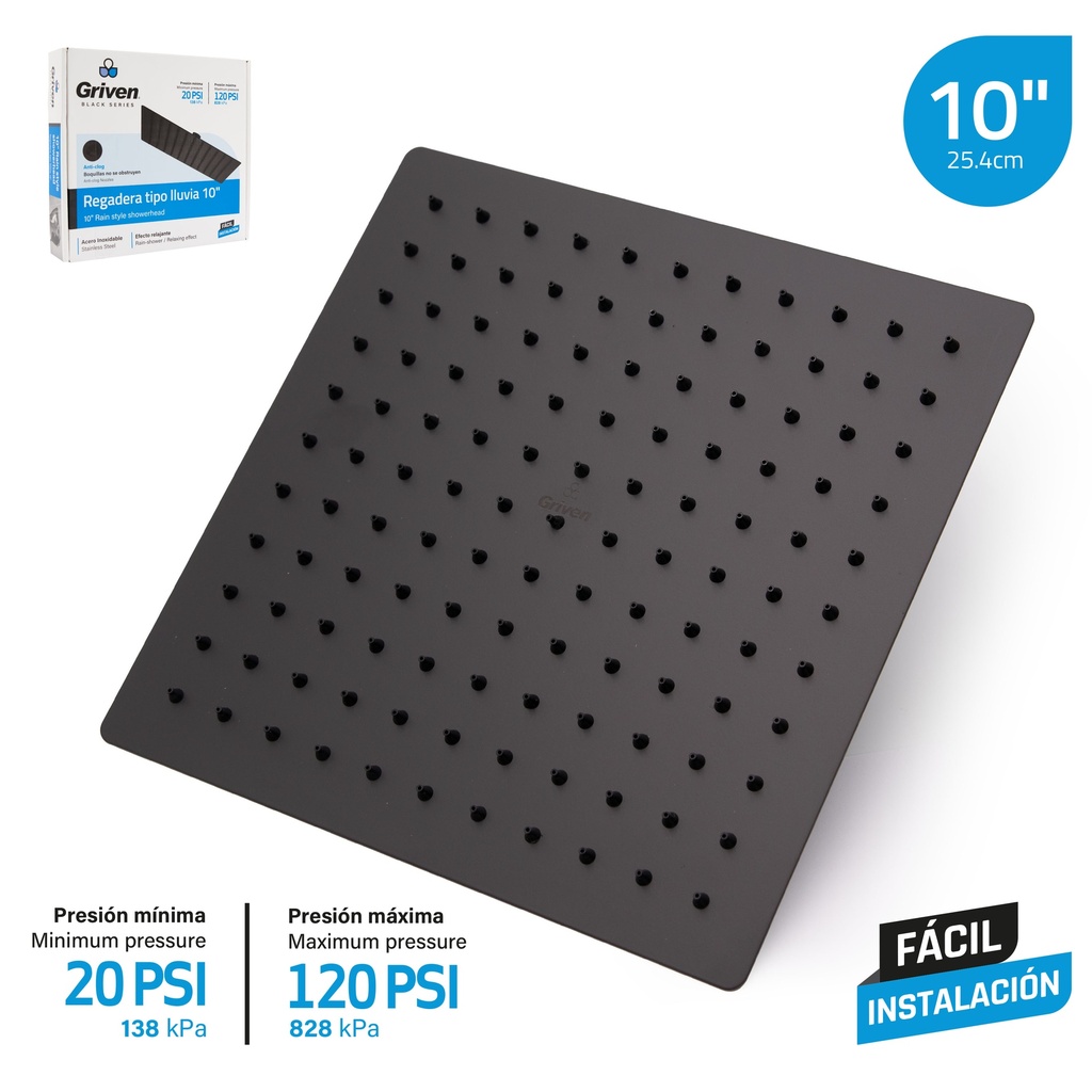 REGADERA C8UADRADA 10¨ GRIVEN BLACK 7-346