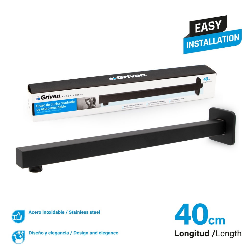 BRAZO P/REGADERA CUADRADA 40 CM GRIVEN BLACK 7-349