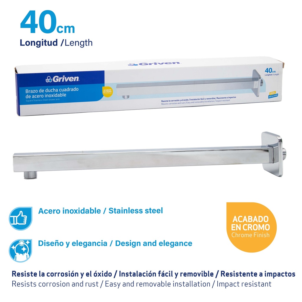 BRAZO P/REGADERA CUADRADA 40 CM GRIVEN 7-350
