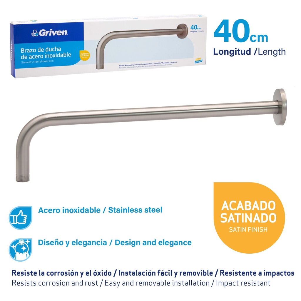 BRAZO P/REGADERA REDONDO SATIN 40 CM GRIVEN 7-353