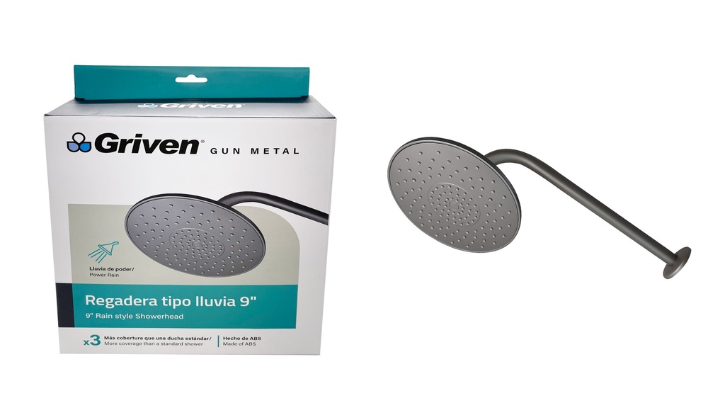 REGADERA REDONDA 9" GRIVEN GUN METAL 7-381