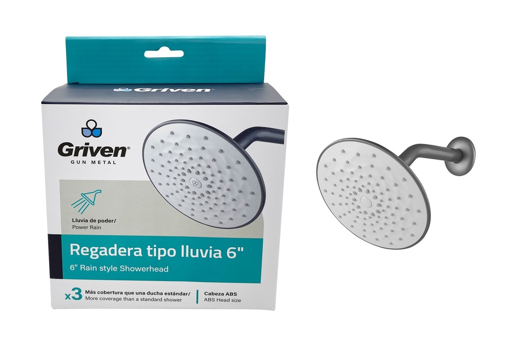 REGADERA REDONDA 6" GRIVEN GUN METAL 7-382 (DESC)