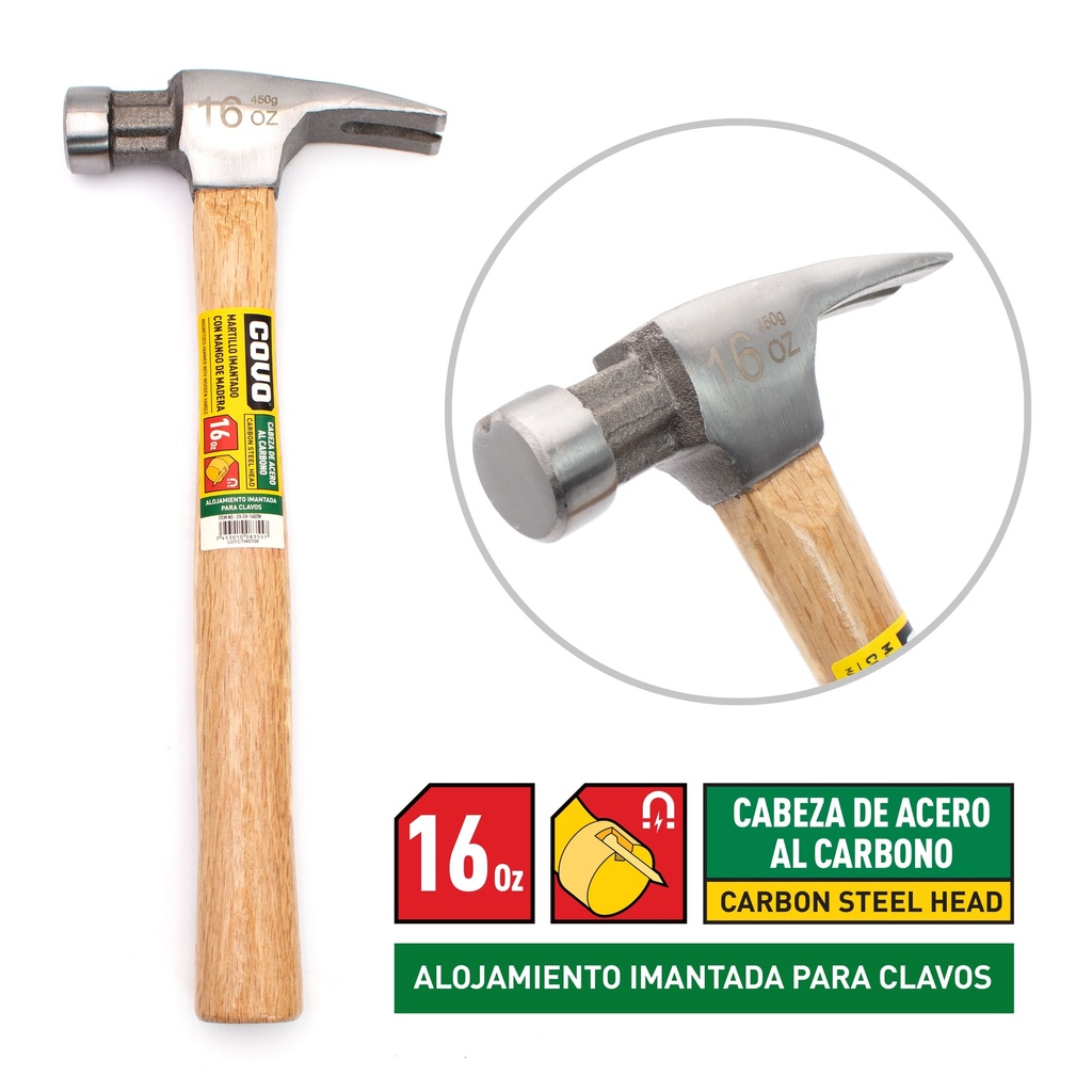 MARTILLO C/MANGO DE MADERA 16 OZ COVO 7-415