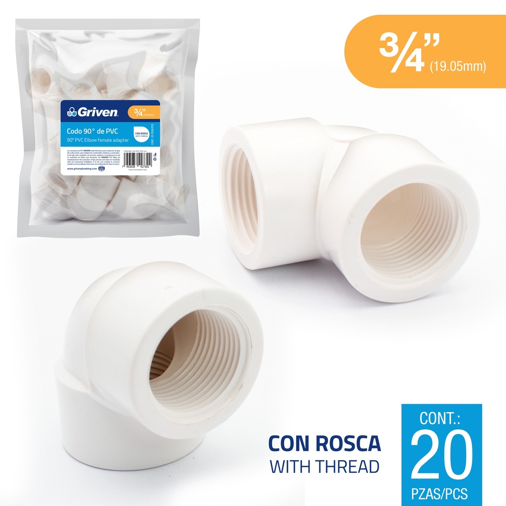 TEE PVC ROSCADA 3/4" GRIVEN 7-420
