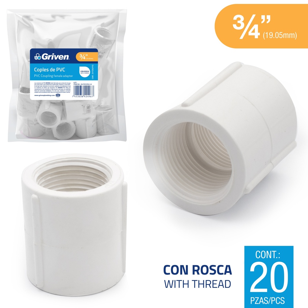 UNION PVC ROSCADA 3/4" GRIVEN 7-423