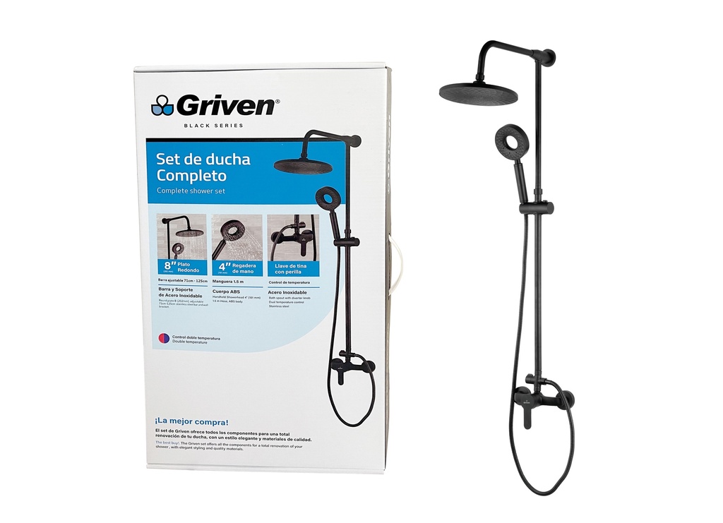 SET DE REGADERA C/LLAVE P/TINA GRIVEN BLACK 7-428