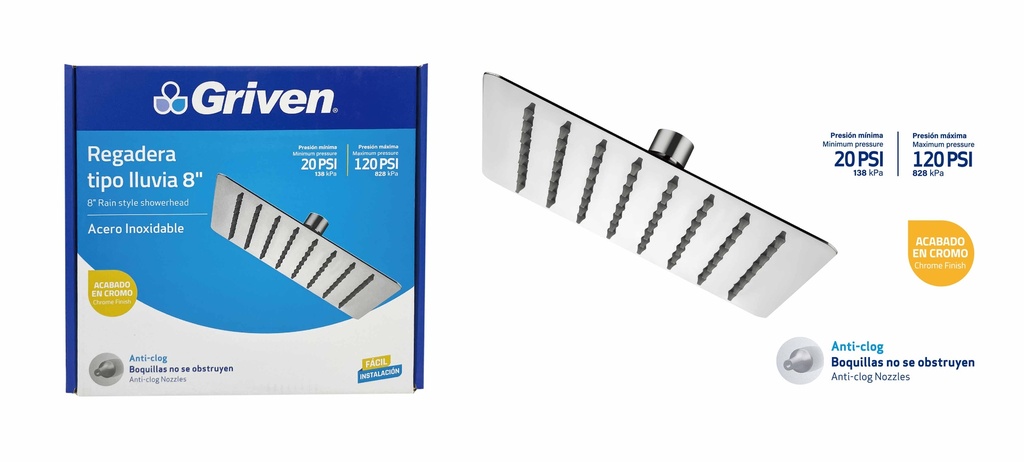 REGADERA CUADRADA 8" GRIVEN 7-437