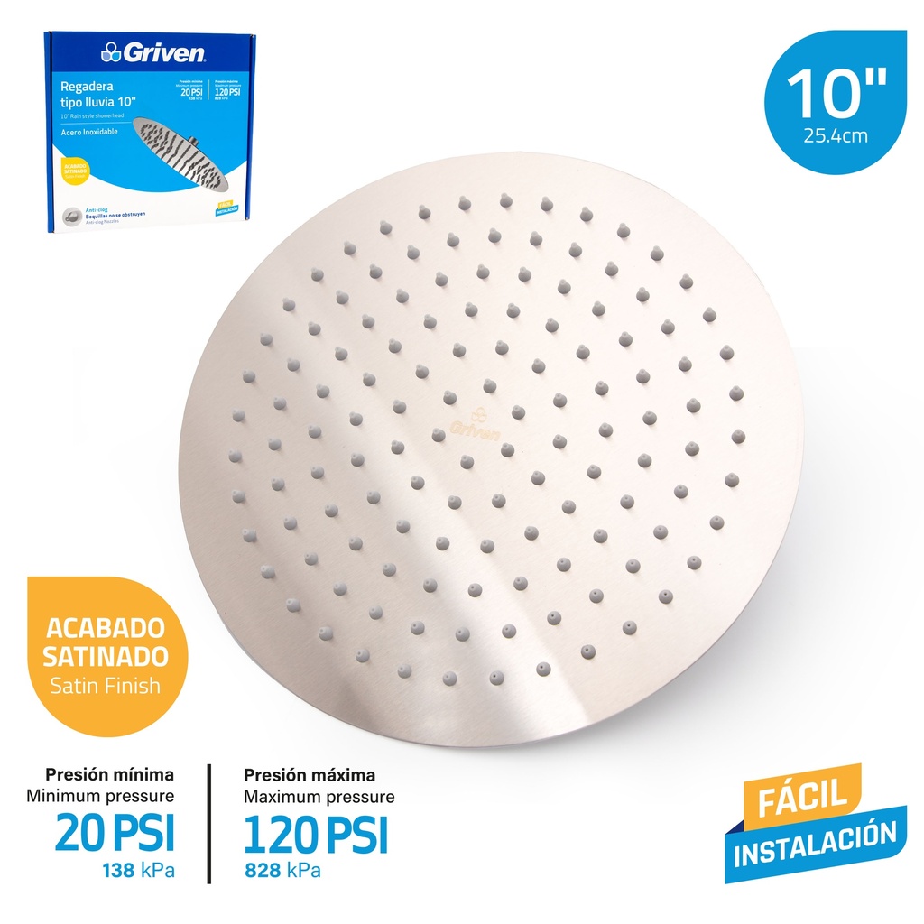 REGADERA REDONDA SATINADA 10" GRIVEN 7-446