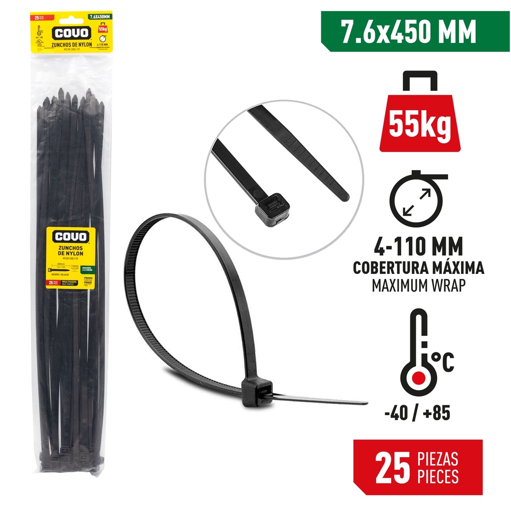 TIRRAP 7.6mm x 450mm x 100 UNID NEGRO COVO 7-473