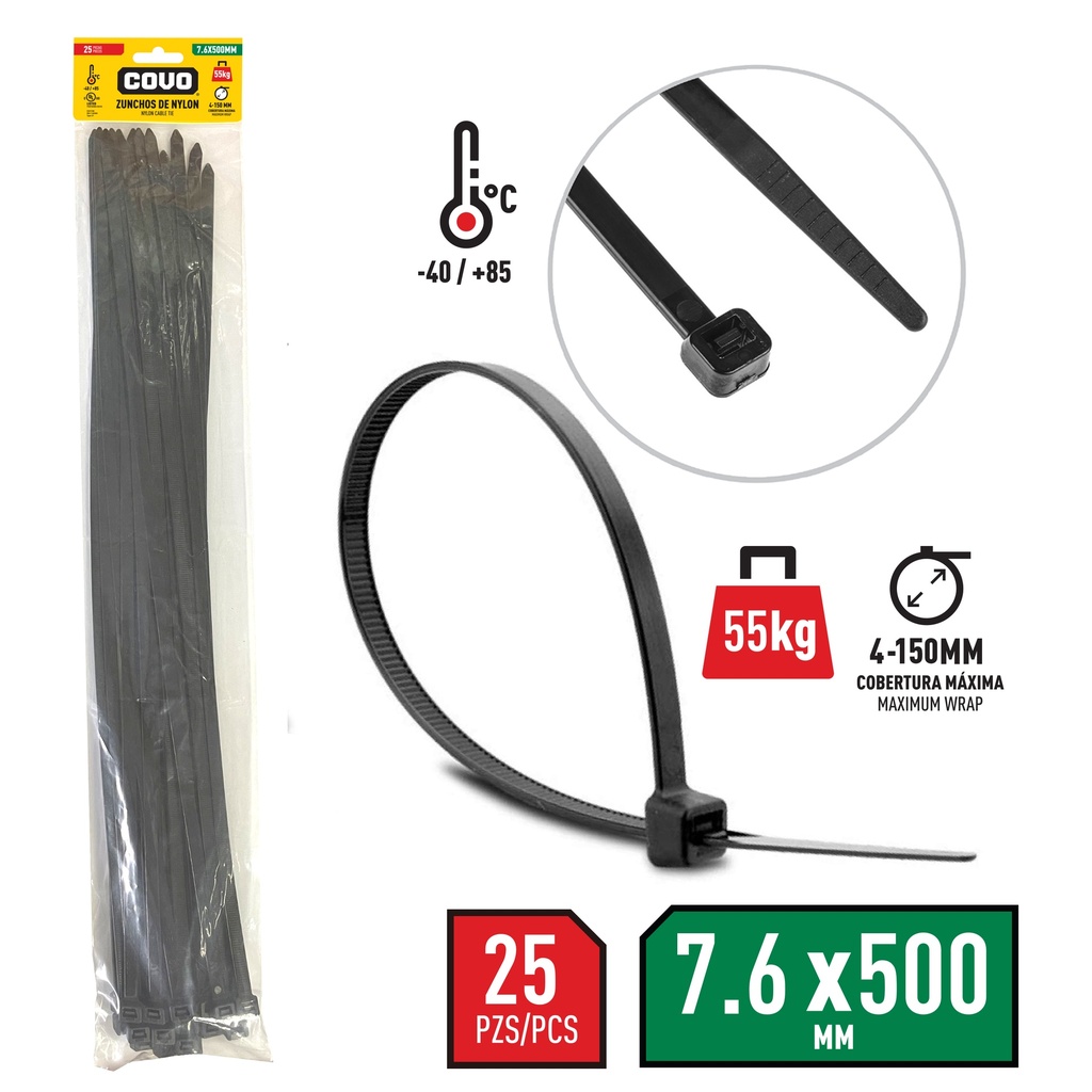 TIRRAP 7.6mm x 500mm x 100 UNID NEGRO COVO 7-475