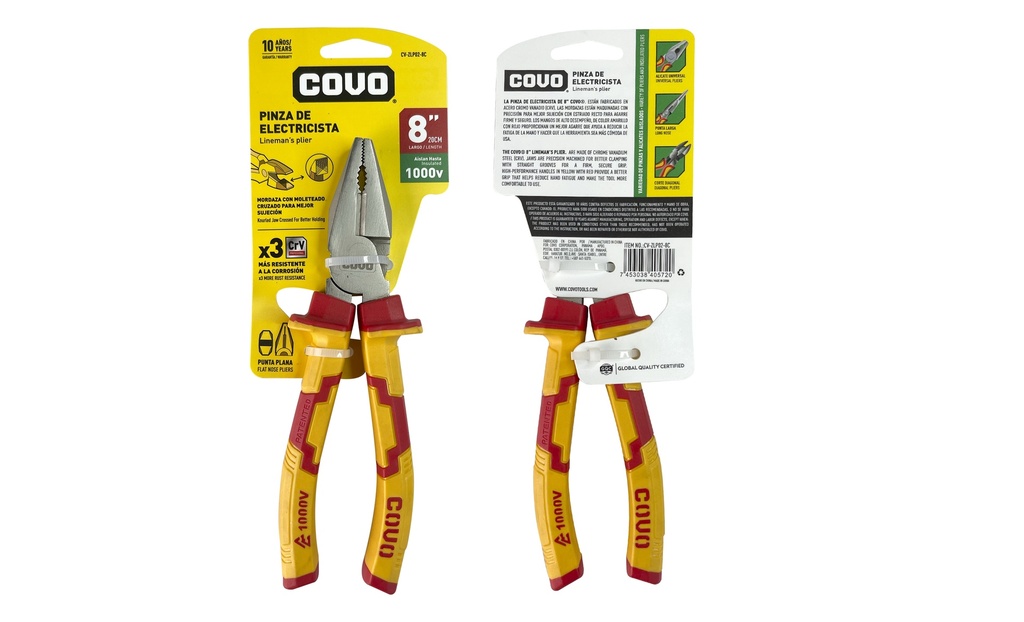 ALICATE ELECTRICISTA 8" AISLADO COVO 7-514