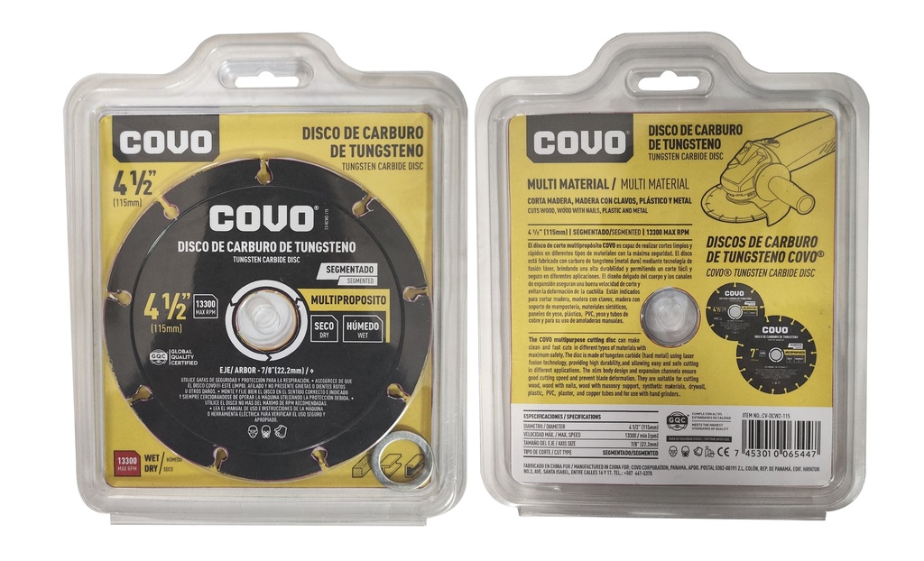 DISCO CARBURO DE TUNGSTENO 4 1/2" COVO 7-522