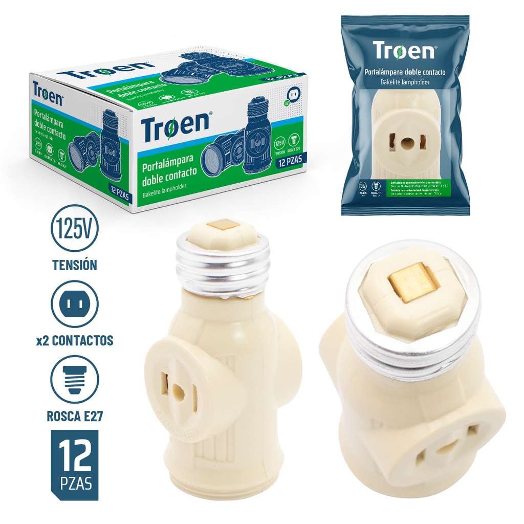 SOCATE DOBLE E27 C/SWITCH BEIGE TROEN 7-530