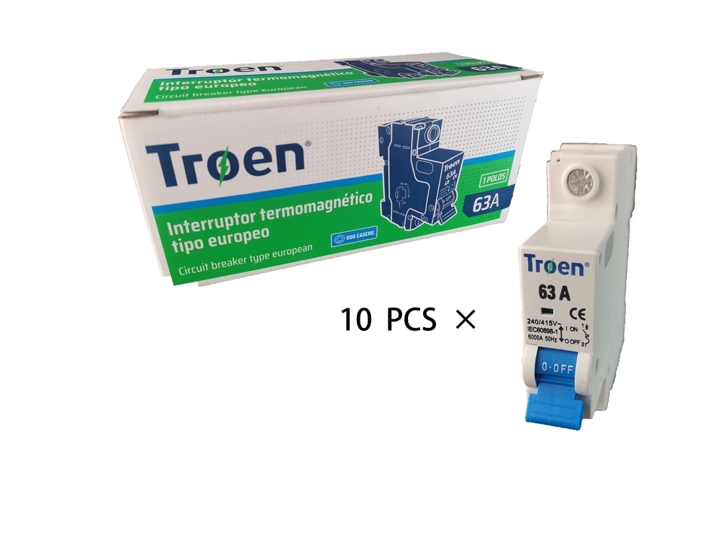 BREAKER TERMOMAGNETICO 1P x 63 AMP TROEN 7-555