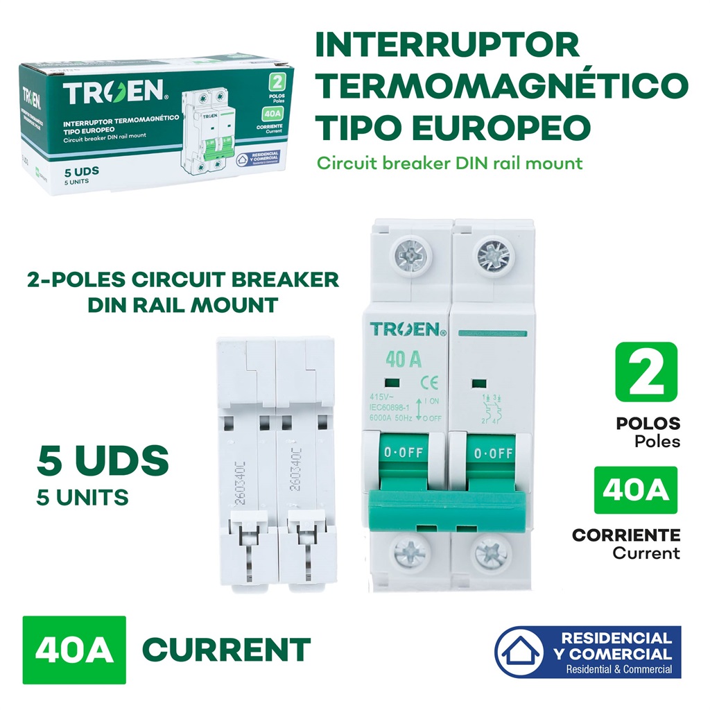 BREAKER TERMOMAGNETICO 2P x 40 AMP TROEN 7-557