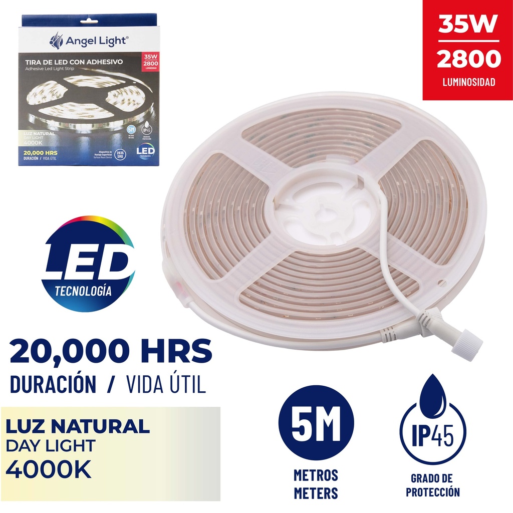 CINTA LED LUZ NATURAL 5 MTS x 35W IP45 C/ADHESIVO ANGEL L 7-563