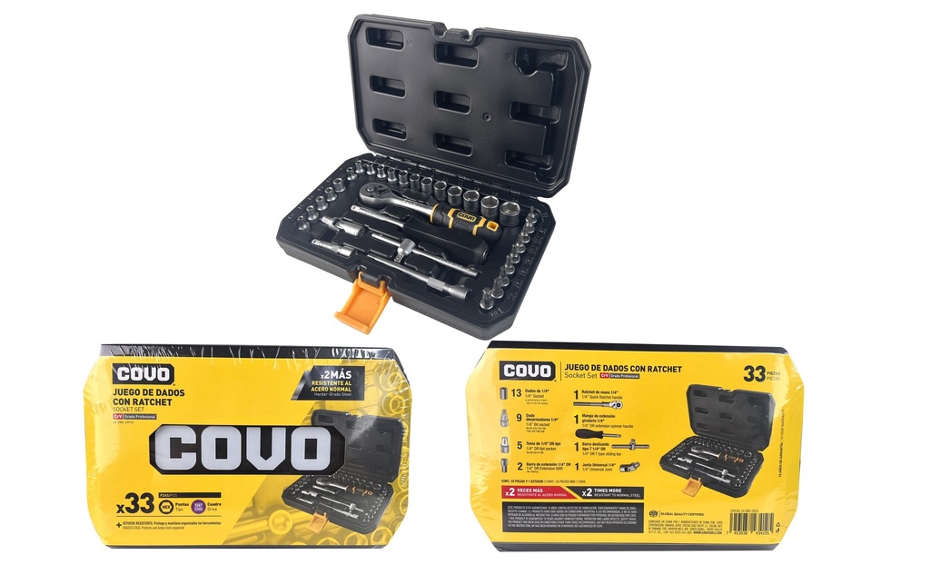 JUEGO DADOS C/RACHET 1/4" 33PCS COVO 7-571