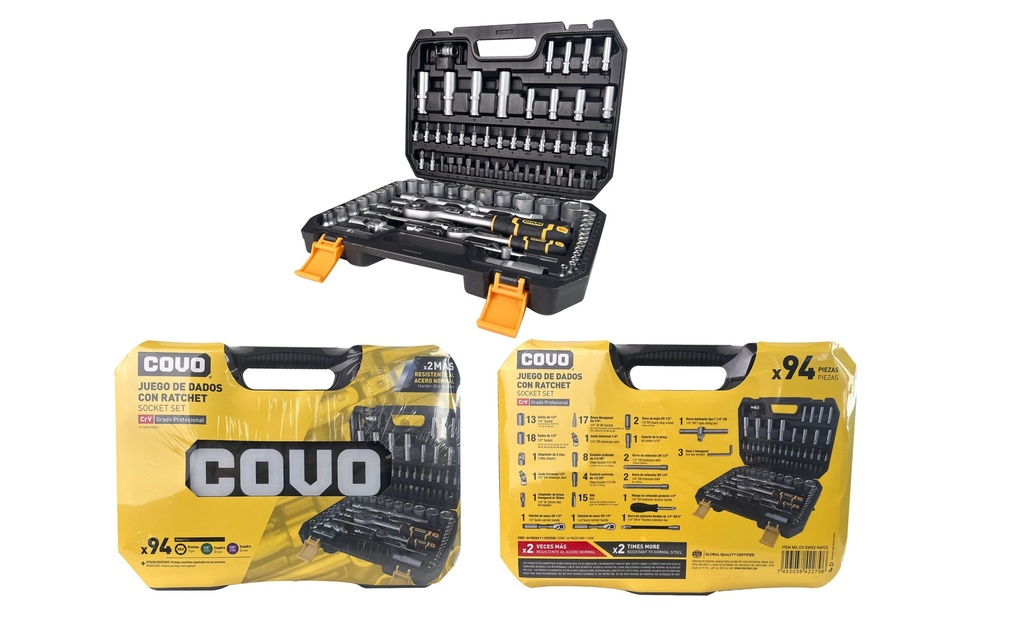 JUEGO DADOS hC/RACHET 1/2" - 1/4" 94PCS 7-572